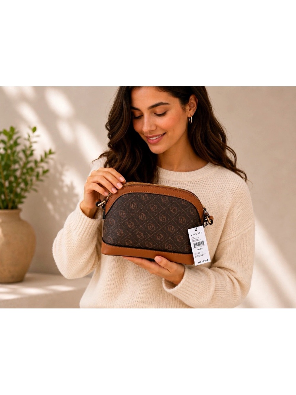 LOUME Brown Monogram Dome Crossbody Bag